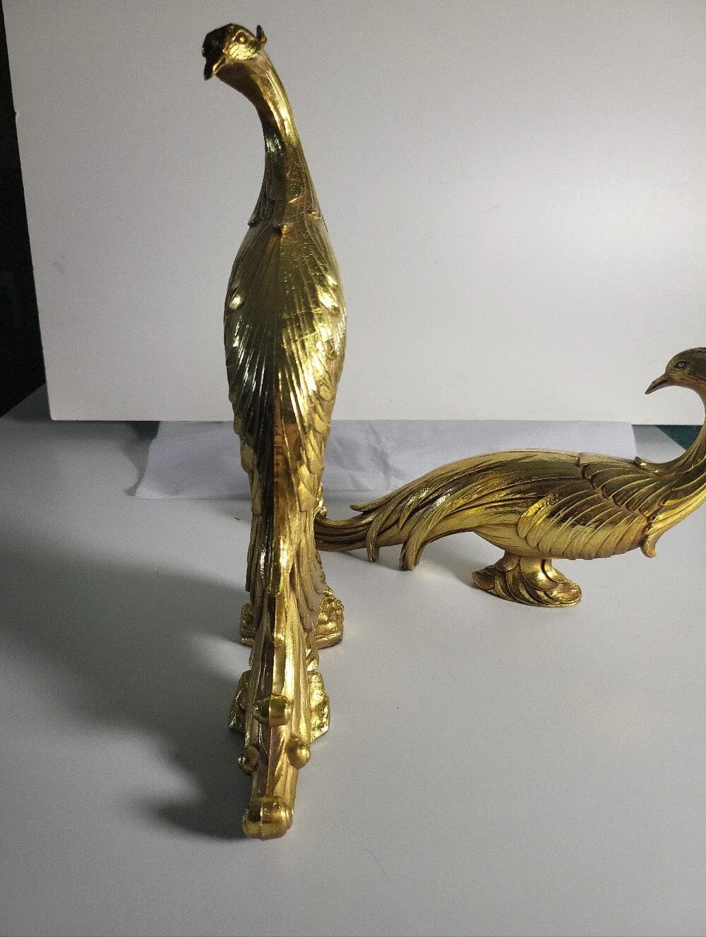 Vintage Syroco Gold Pheasants Birds Figurine Pair USA Peacock Hollywood Regency